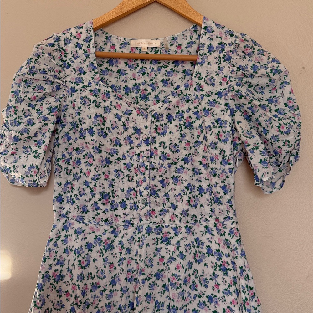 LoveShackFancy Blue and Pink Floral Mini Dress 6 - Picture 2 of 9